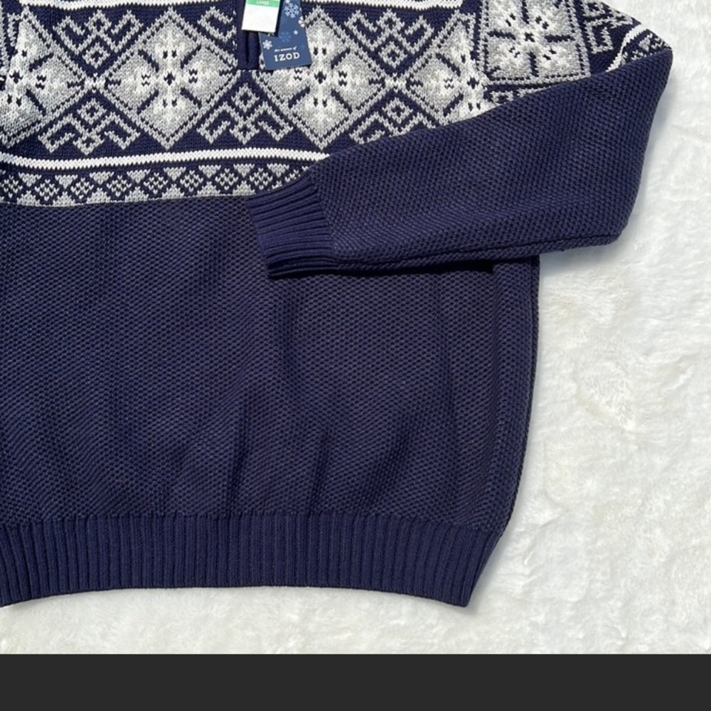 NWT IZOD Peacoat Blue Long Sleeve Fair Isle Quarter-Zip Sweater M - Picture 3 of 9